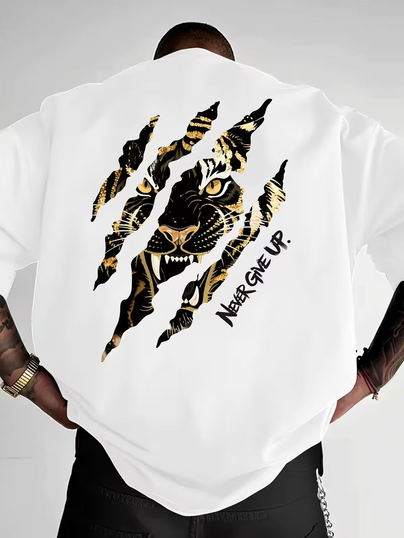 ILEERA® Premium Cotton Oversized Tiger Art T-Shirt
