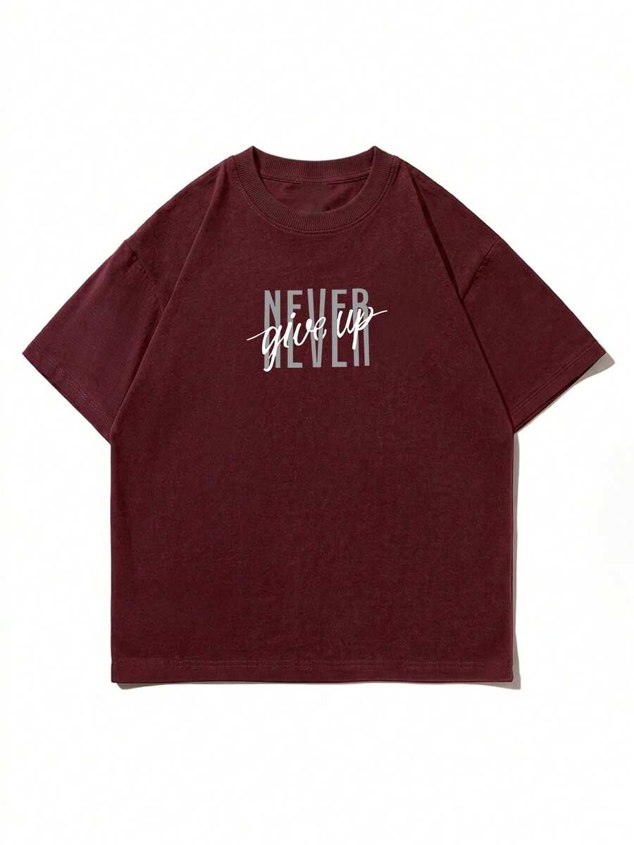 ILEERA® Premium Cotton Oversized Never Give Up T-Shirt