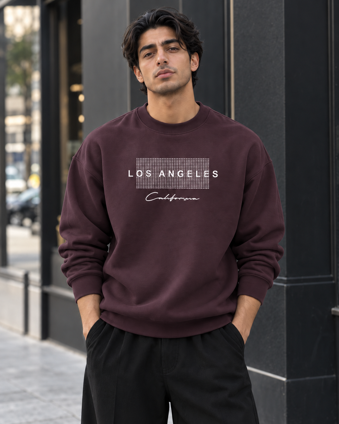 سويت شيرت قطن 100% بريميوم بطبعة Los Angeles California أمامية