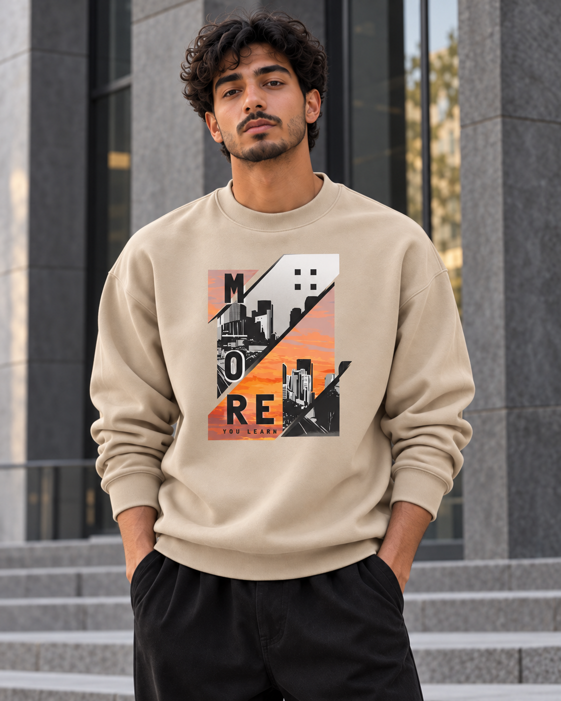 ILEERA® Premium Cotton Urban Sunset Graphic Crewneck Sweatshirt