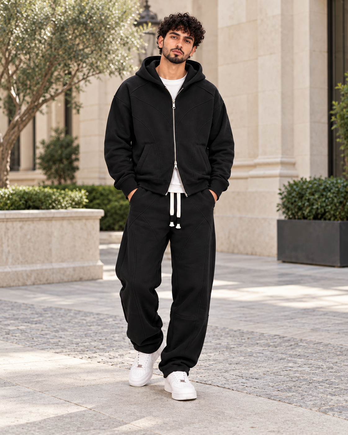 ILEERA® Tonal Pattern Zip-Up Hoodie & Pants Set