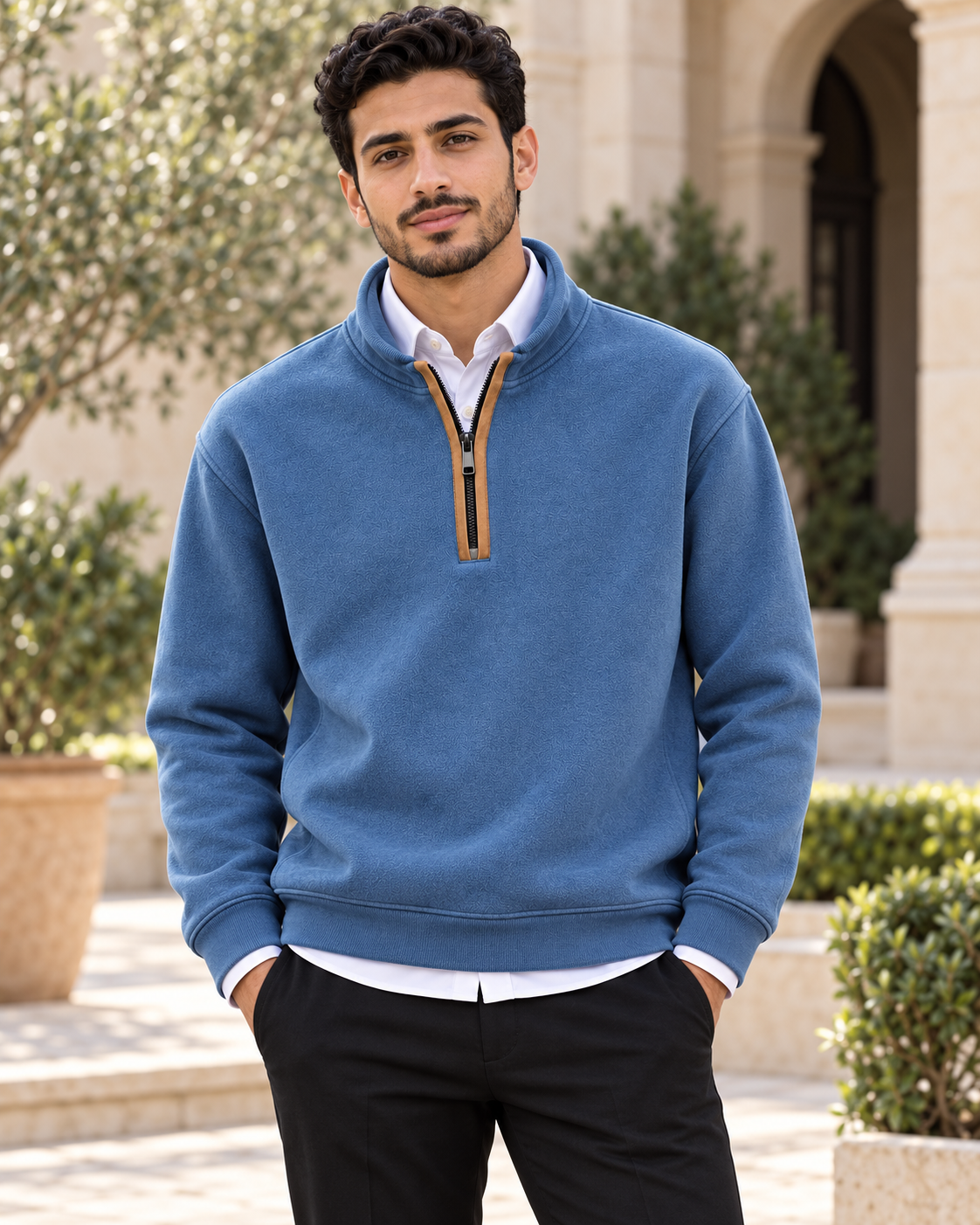 ILEERA® Classic Contrast-Trim Quarter-Zip Sweatshirt
