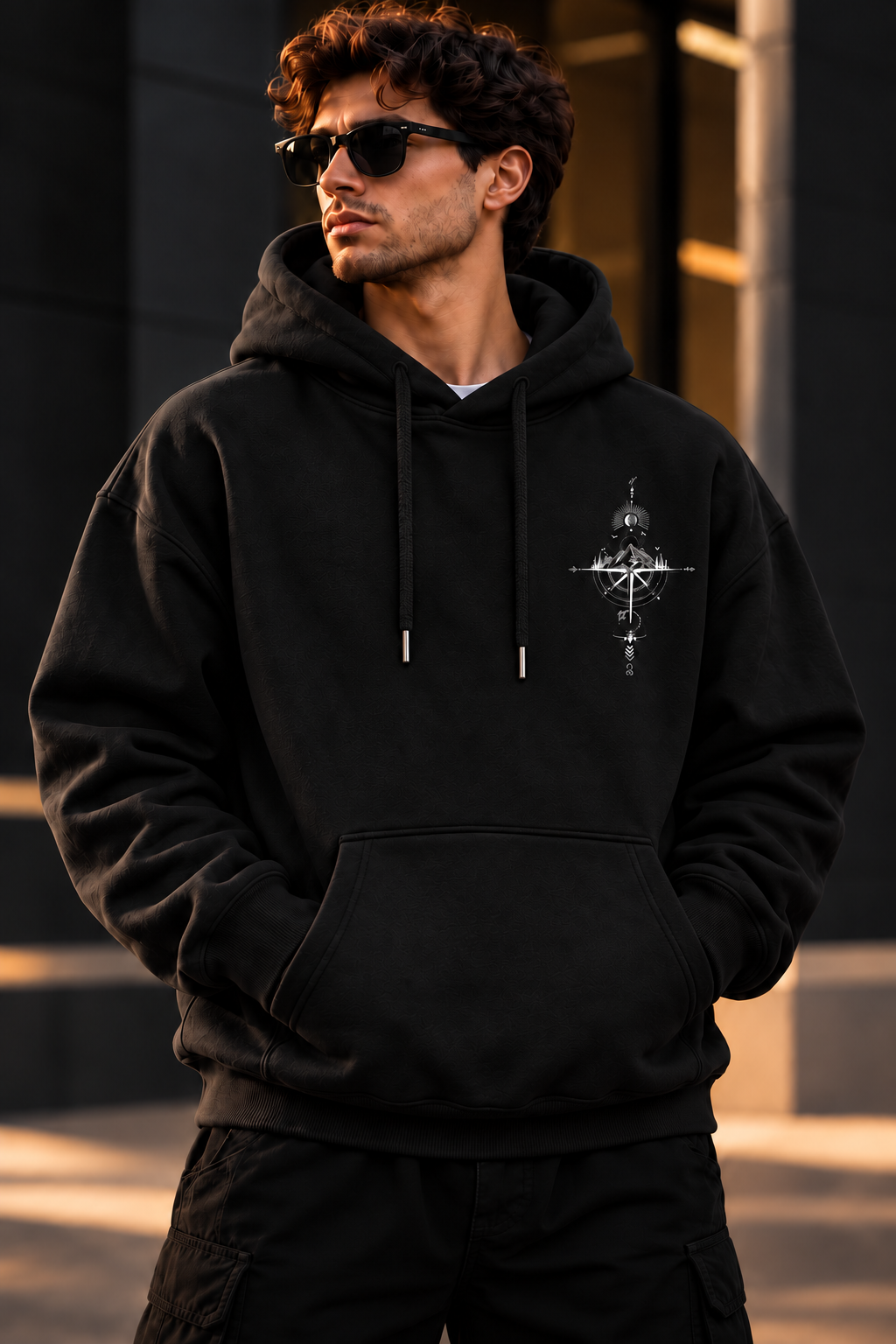 ILEERA® Premium Cotton Mountain Compass Front & Back Print Hoodie