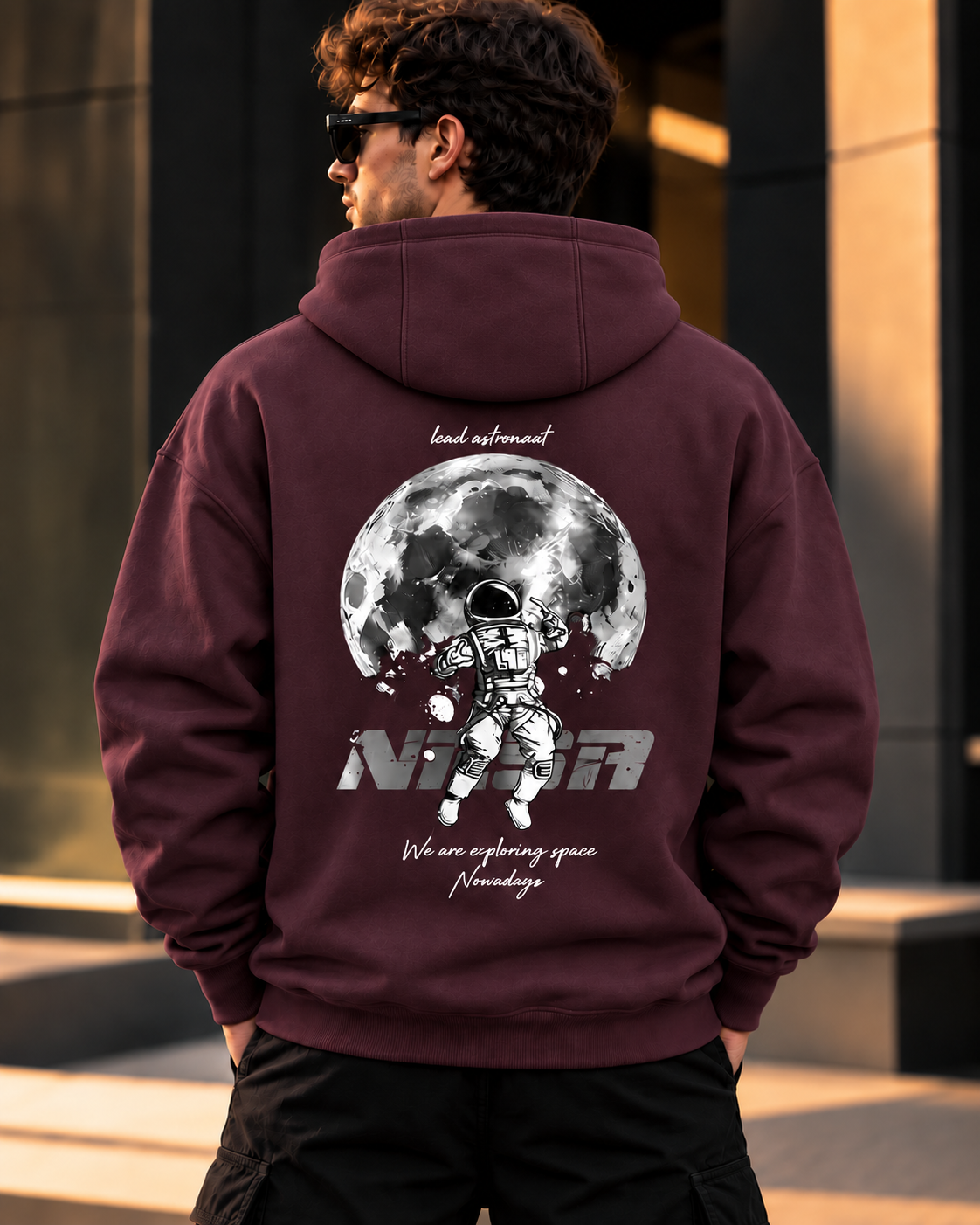 ILEERA® Premium Cotton Lunar Astronaut Back Print Hoodie