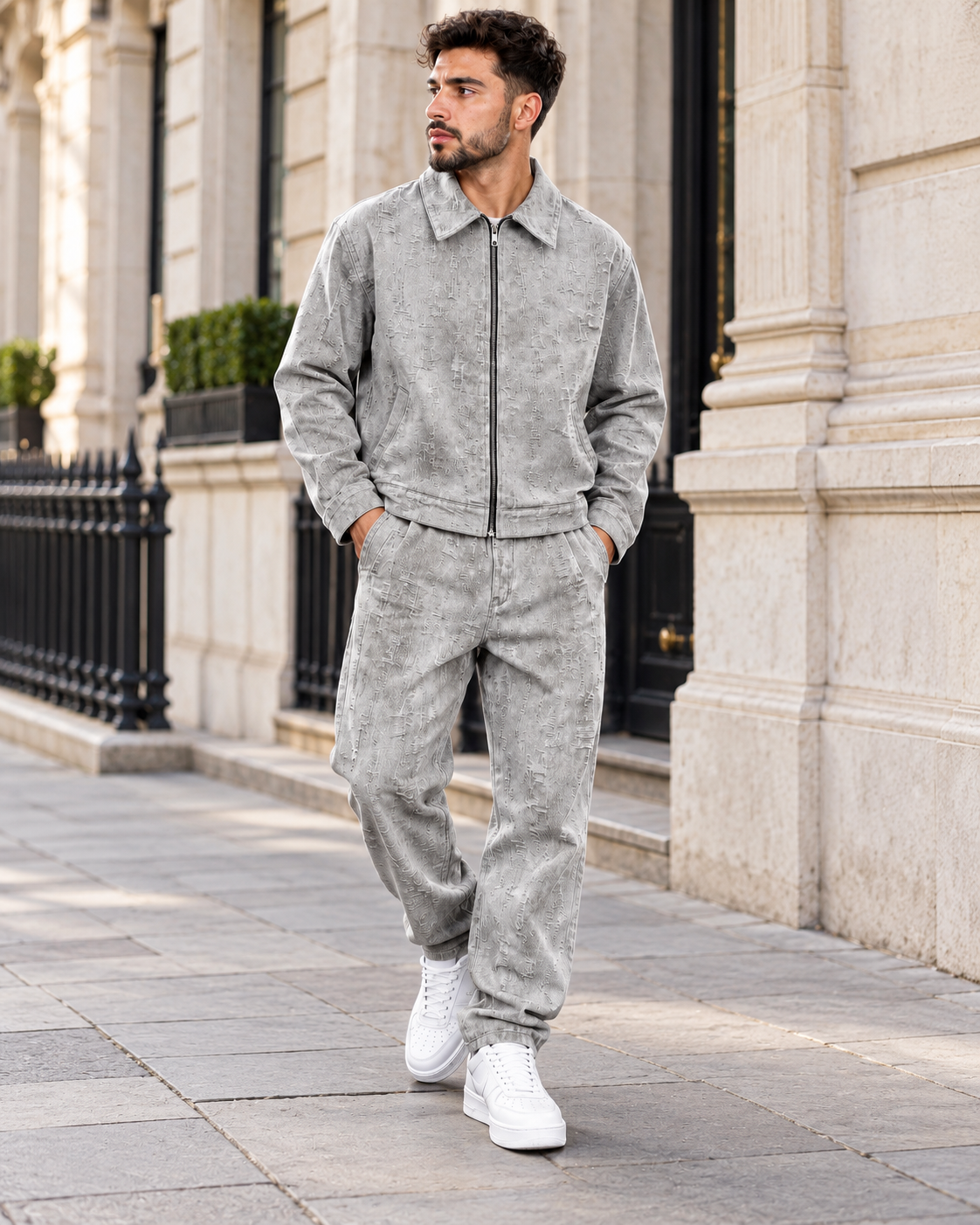 ILEERA® Textured Zip-Up Jacket & Straight-Leg Pants Set
