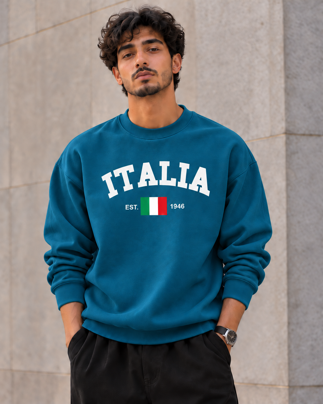 سويت شيرت قطن 100% بريميوم بطبعة Italia Varsity أمامية