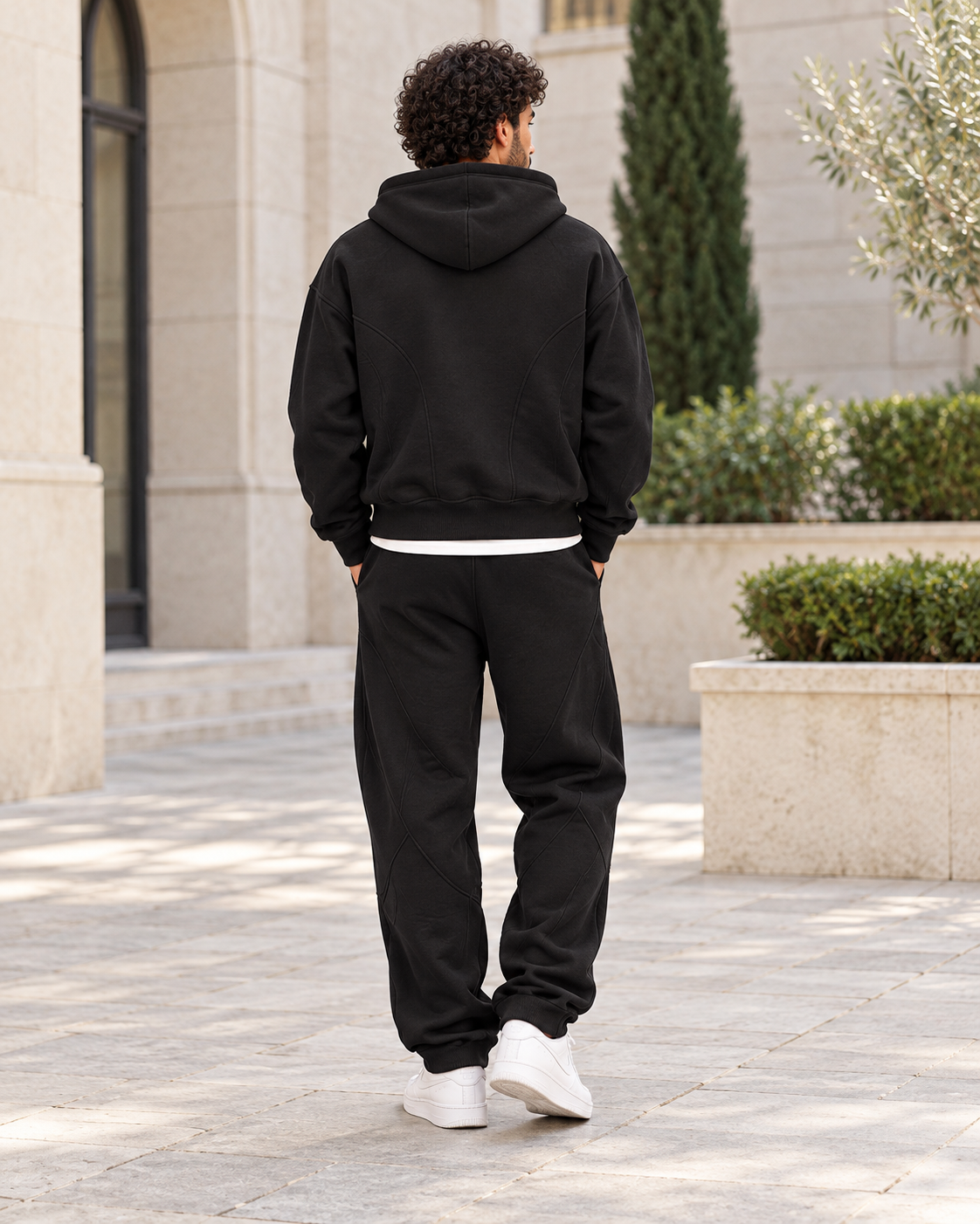 ILEERA® Tonal Pattern Zip-Up Hoodie & Pants Set