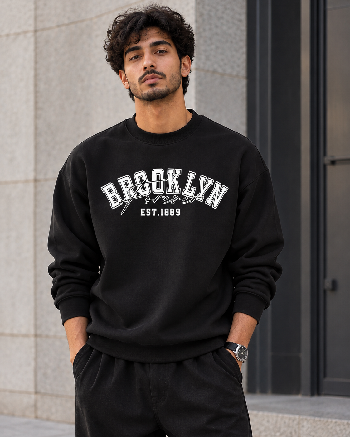 ILEERA® Premium Cotton Brooklyn Forever Varsity Crewneck Sweatshirt