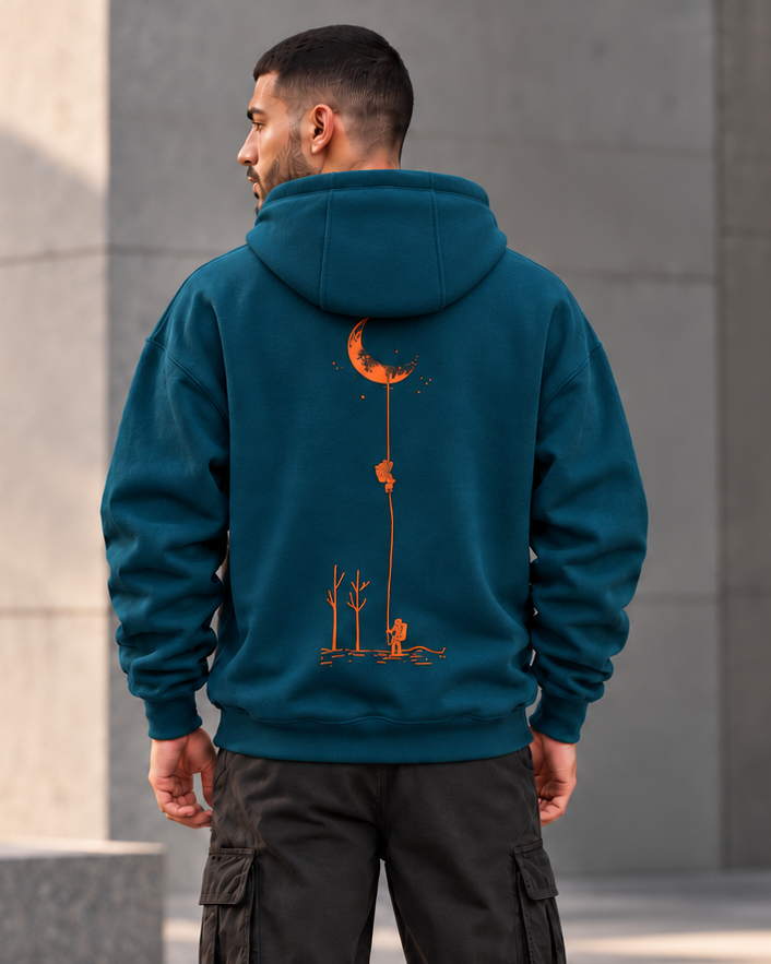 ILEERA® Premium Cotton Moon Explorer Front & Back Print Hoodie