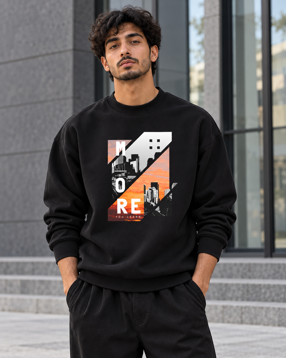 ILEERA® Premium Cotton Urban Sunset Graphic Crewneck Sweatshirt