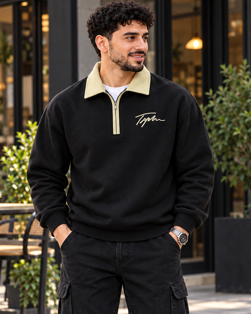 ILEERA® Contrast Collar Quarter-Zip Sweatshirt