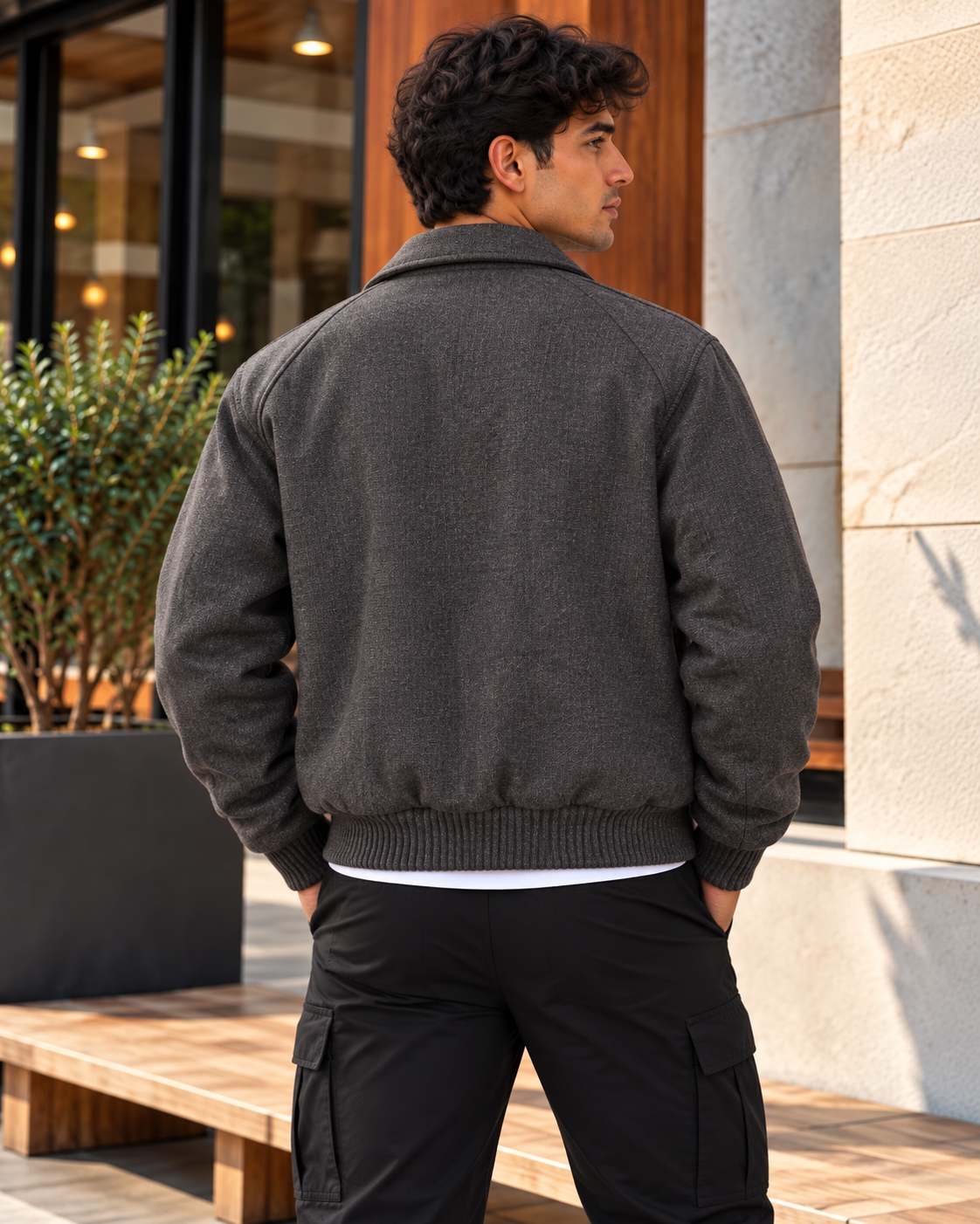 ILEERA® Textured Zip-Up Collared Jacket
