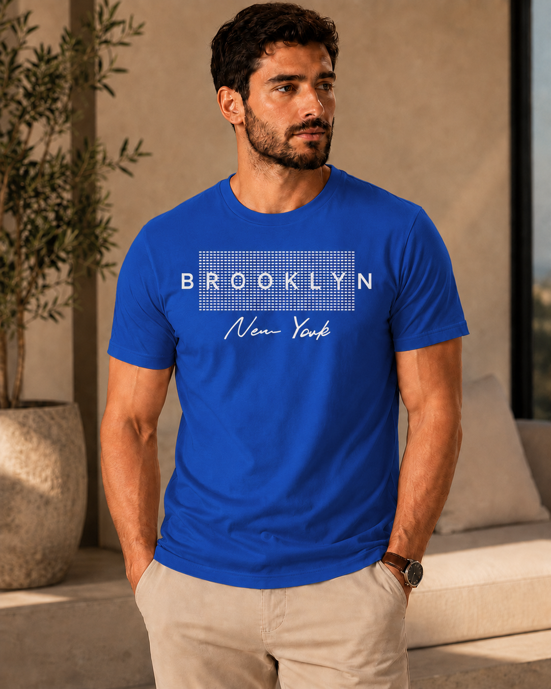 ILEERA® Premium Cotton Regular Fit Brooklyn New York Print T-Shirt