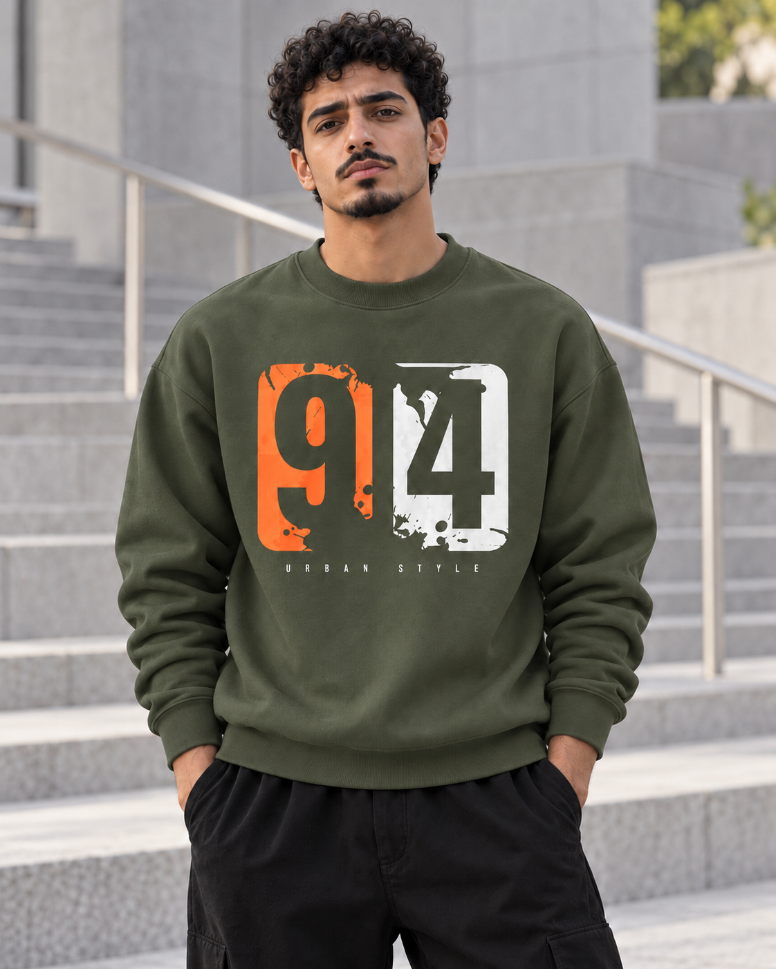 ILEERA® Premium Cotton Urban 94 Graphic Crewneck Sweatshirt