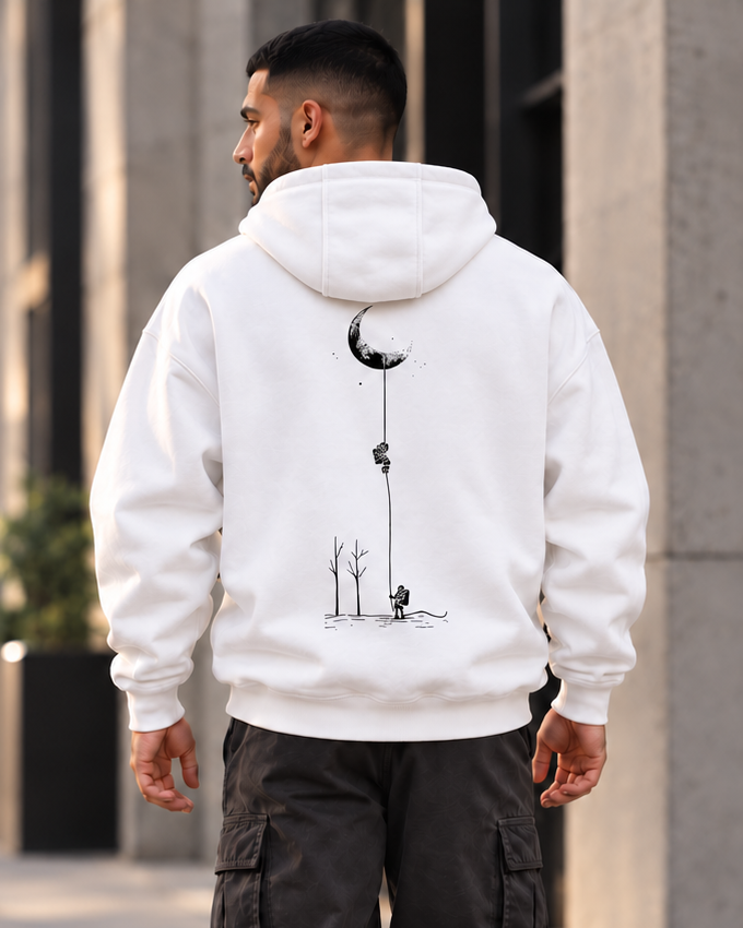 ILEERA® Premium Cotton Moon Explorer Front & Back Print Hoodie
