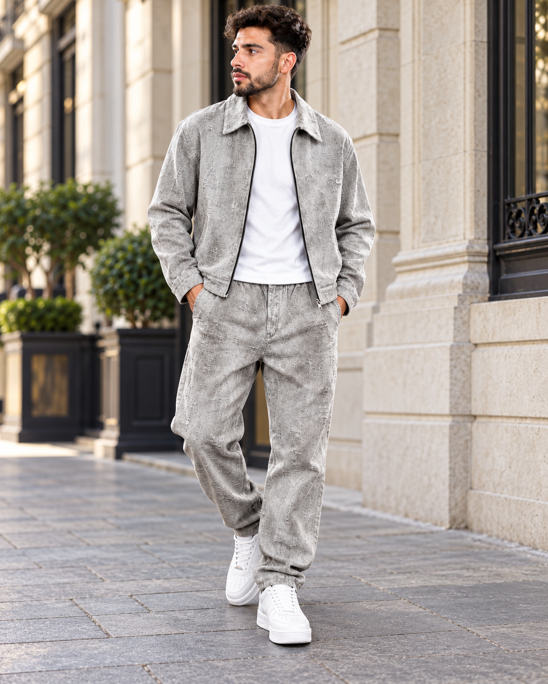 ILEERA® Textured Zip-Up Jacket & Straight-Leg Pants Set