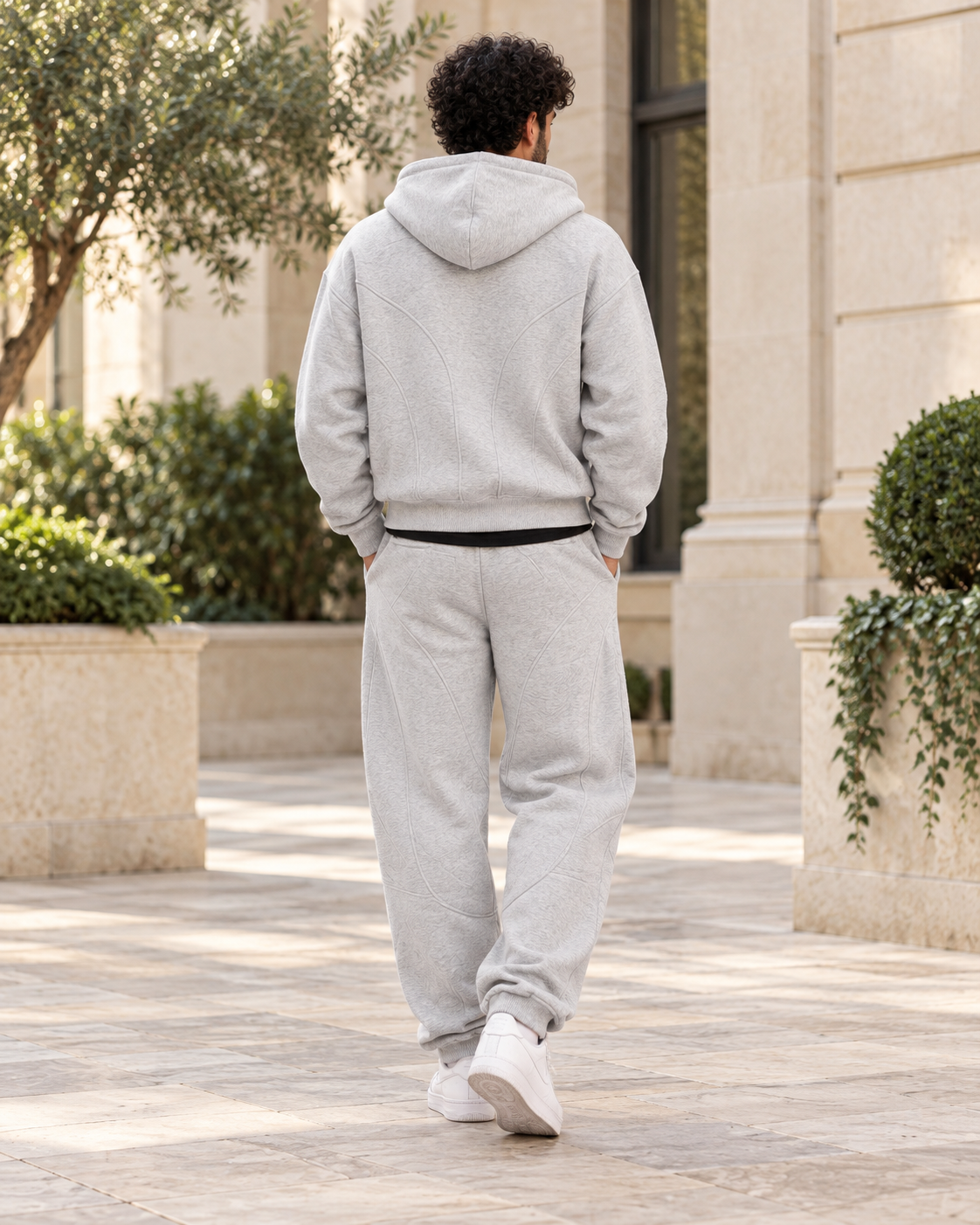 ILEERA® Tonal Pattern Zip-Up Hoodie & Pants Set