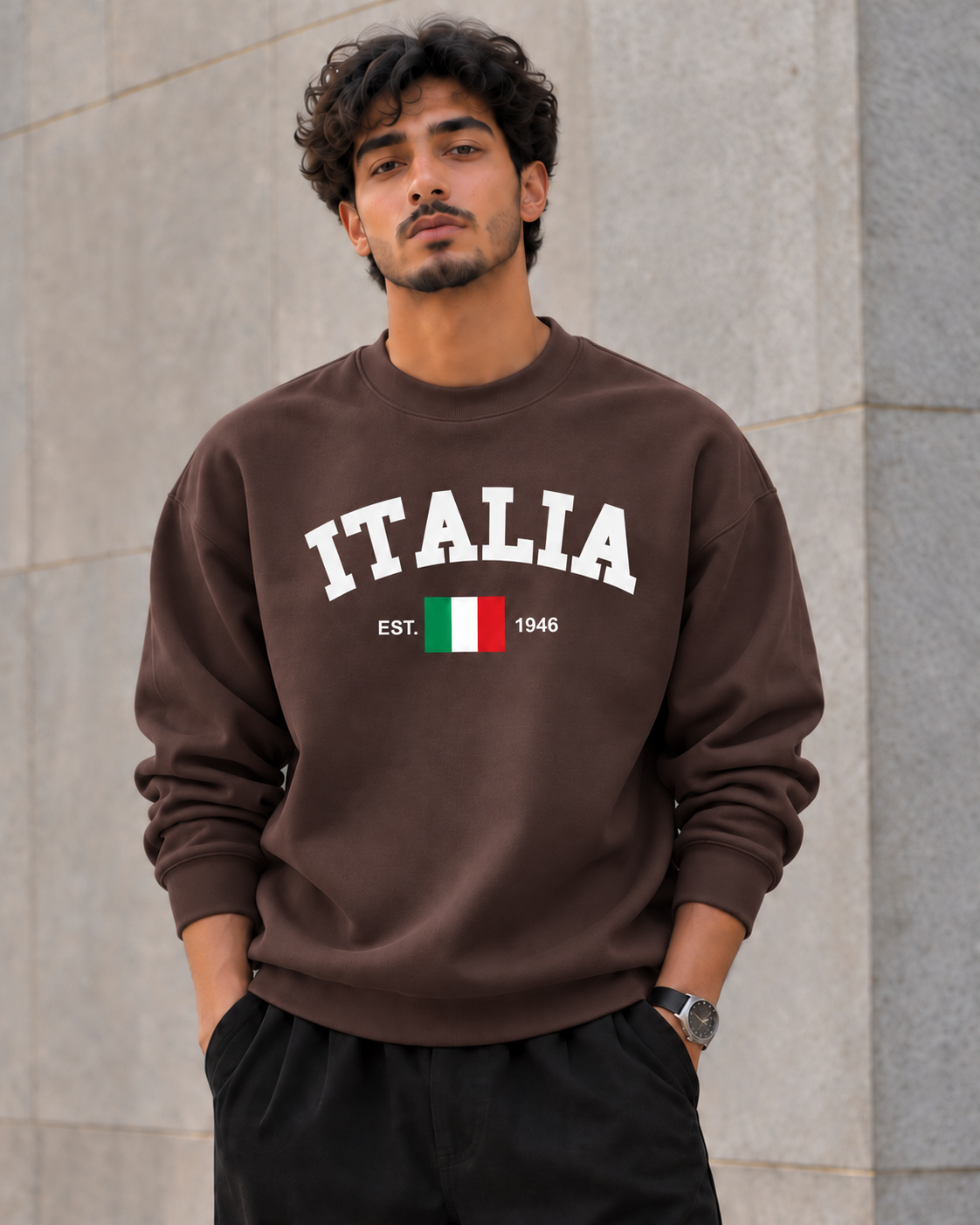 سويت شيرت قطن 100% بريميوم بطبعة Italia Varsity أمامية