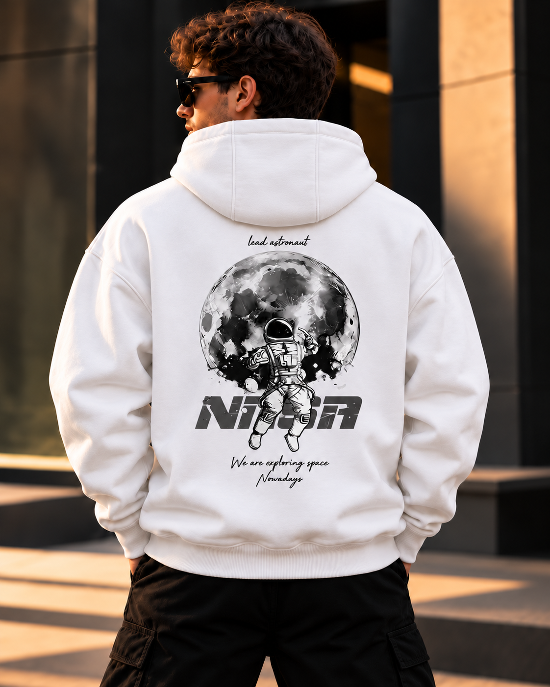 ILEERA® Premium Cotton Lunar Astronaut Back Print Hoodie