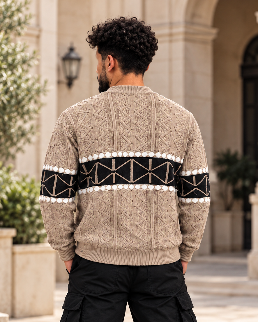 ILEERA® Geometric Stripe Knitted Crewneck Sweater