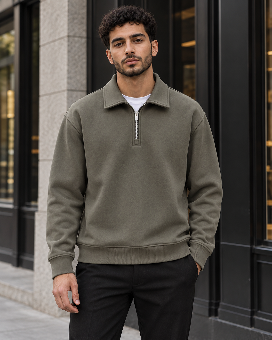 ILEERA® Essential Polo Collar Quarter-Zip Sweatshirt