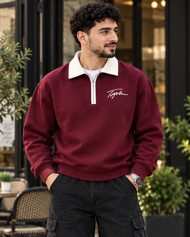 ILEERA® Contrast Collar Quarter-Zip Sweatshirt