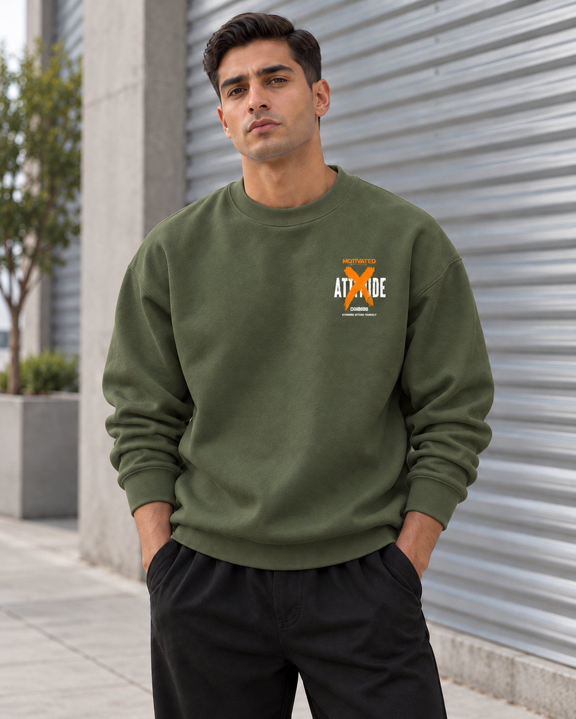 ILEERA® Premium Cotton Motivated Attitude Front & Back Print Crewneck Sweatshirt