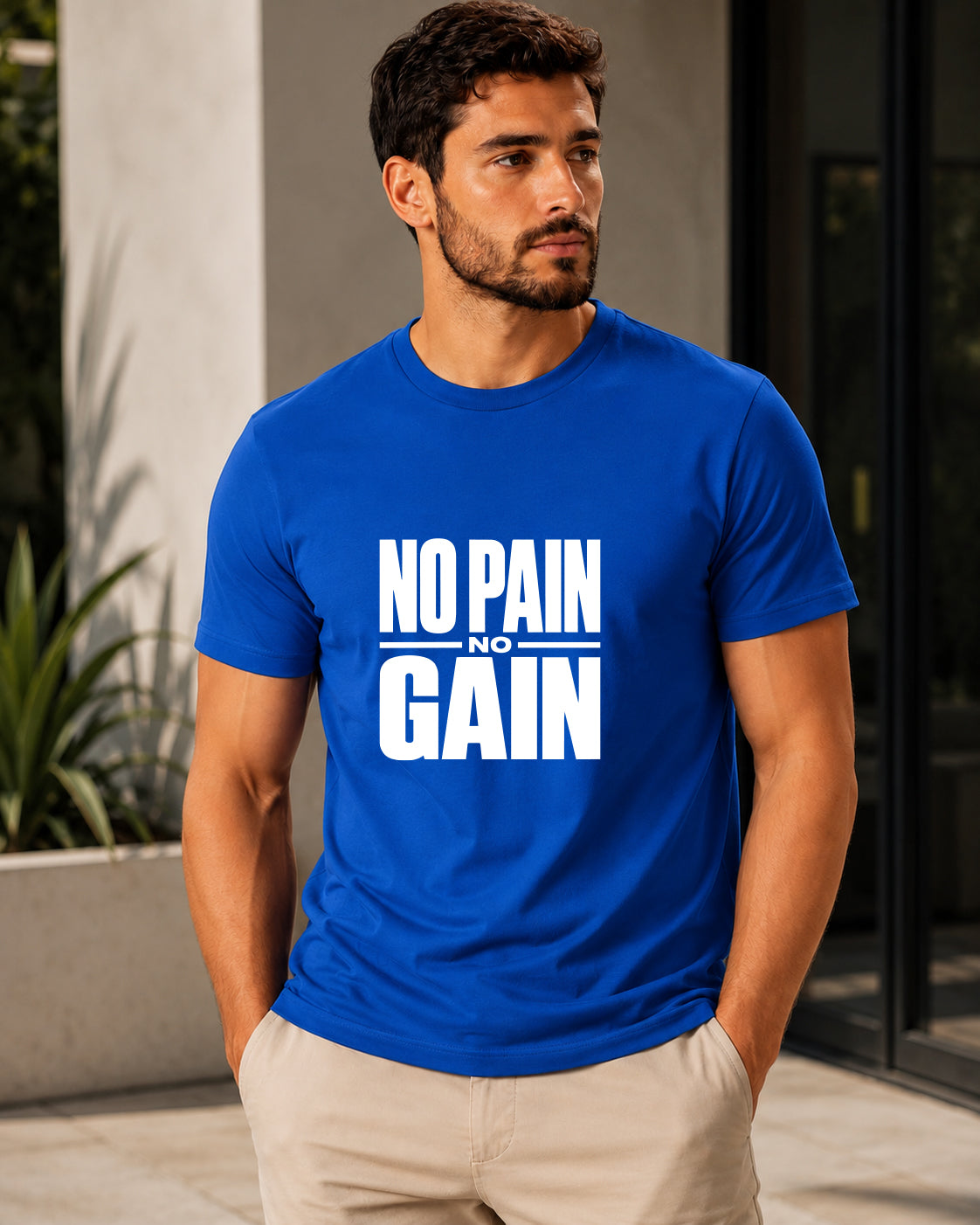 ILEERA® Premium Cotton Regular Fit No Pain No Gain Print T-Shirt
