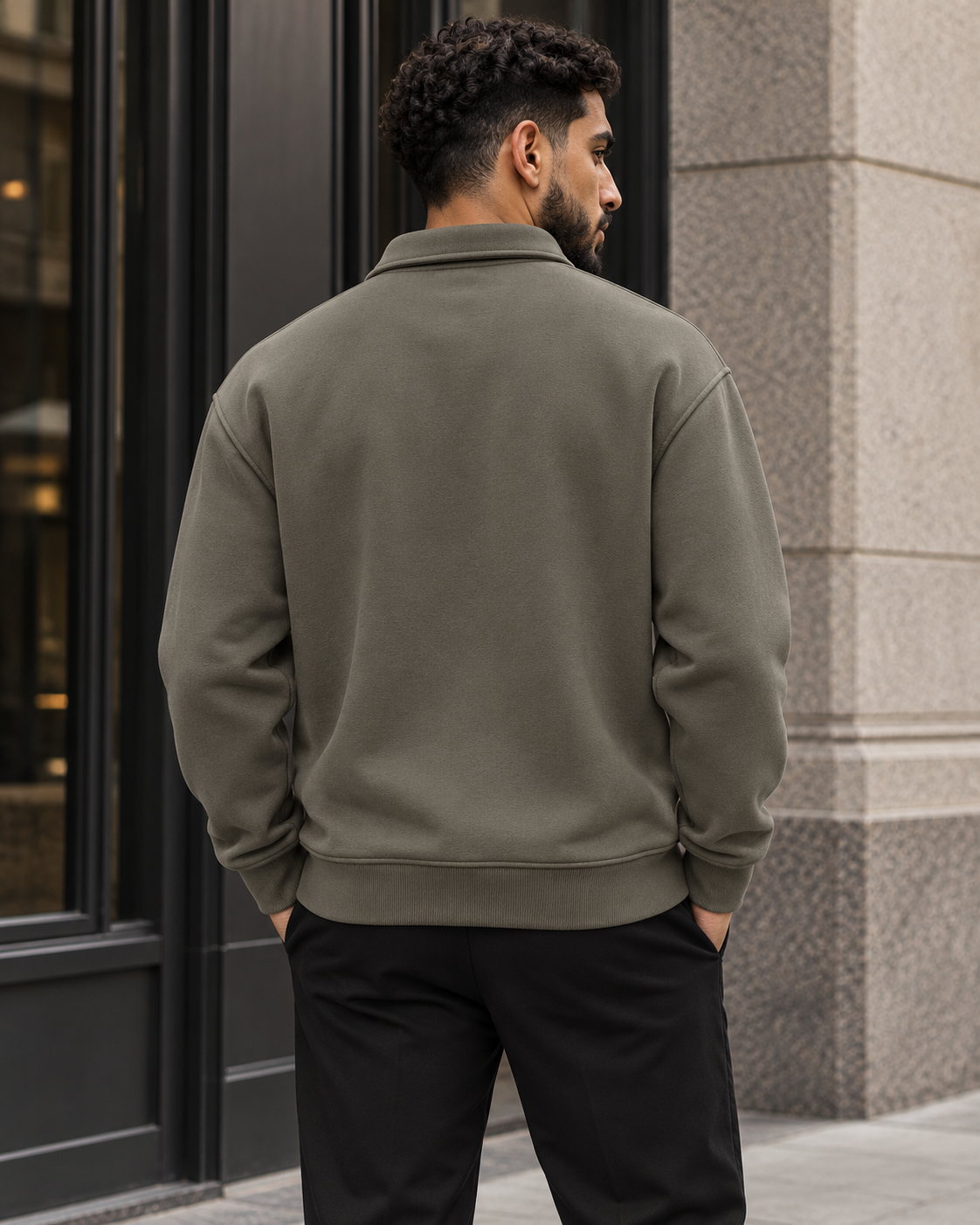 ILEERA® Essential Polo Collar Quarter-Zip Sweatshirt