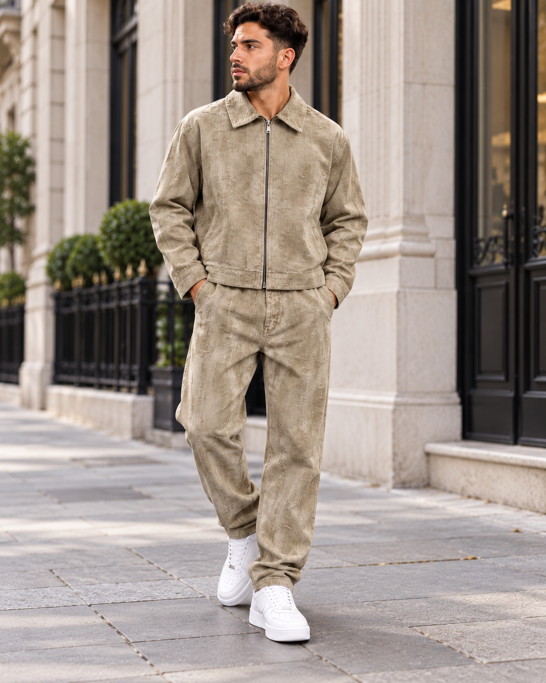 ILEERA® Textured Zip-Up Jacket & Straight-Leg Pants Set