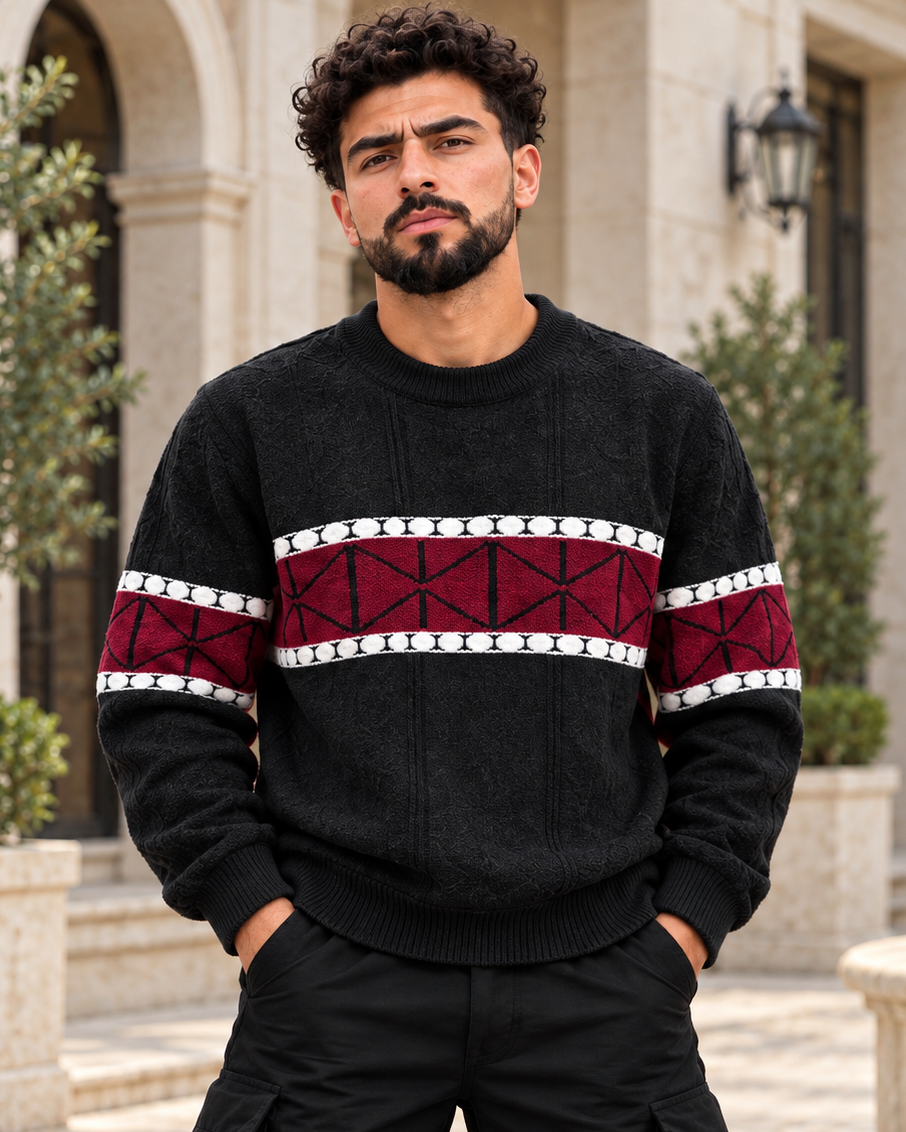 ILEERA® Geometric Stripe Knitted Crewneck Sweater