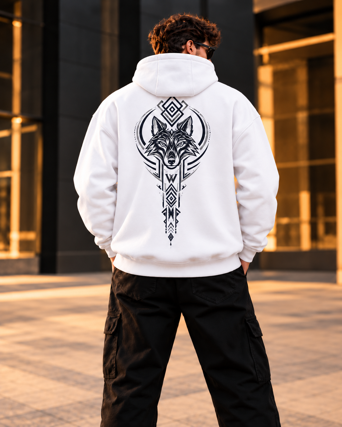 ILEERA® Premium Cotton Wolf Spirit Front & Back Print Hoodie