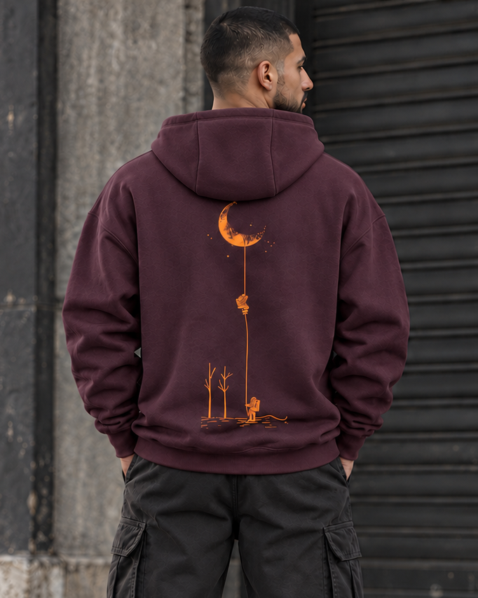 ILEERA® Premium Cotton Moon Explorer Front & Back Print Hoodie