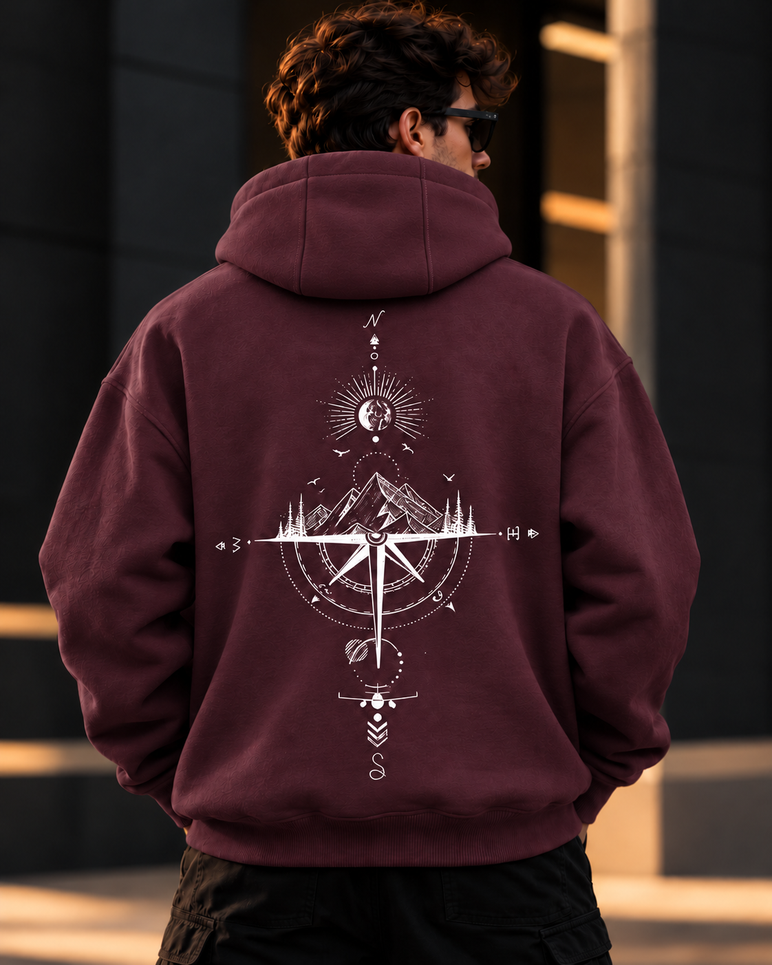 ILEERA® Premium Cotton Mountain Compass Front & Back Print Hoodie