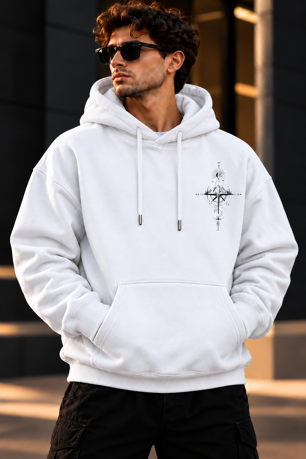 ILEERA® Premium Cotton Mountain Compass Front & Back Print Hoodie