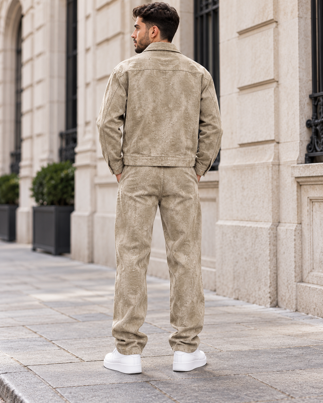ILEERA® Textured Zip-Up Jacket & Straight-Leg Pants Set
