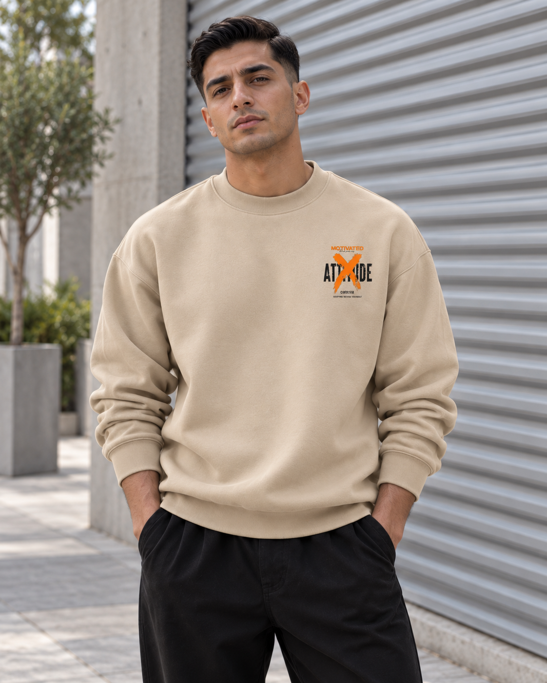 ILEERA® Premium Cotton Motivated Attitude Front & Back Print Crewneck Sweatshirt