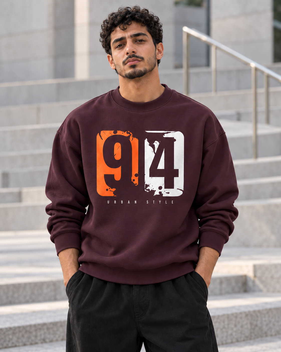 ILEERA® Premium Cotton Urban 94 Graphic Crewneck Sweatshirt