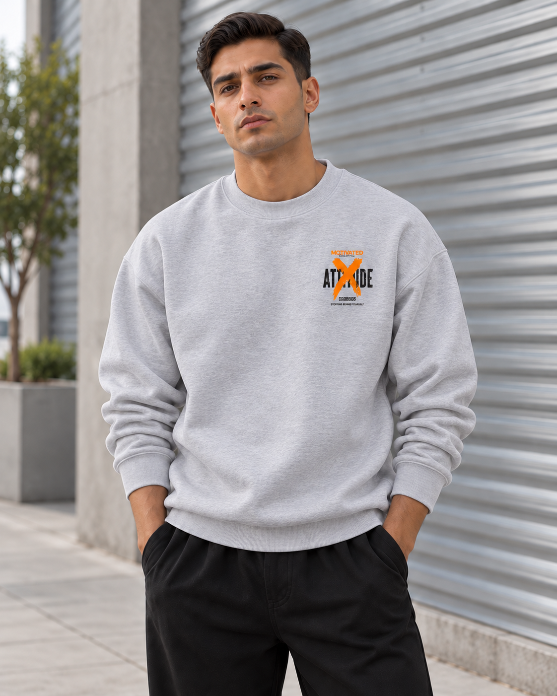 ILEERA® Premium Cotton Motivated Attitude Front & Back Print Crewneck Sweatshirt