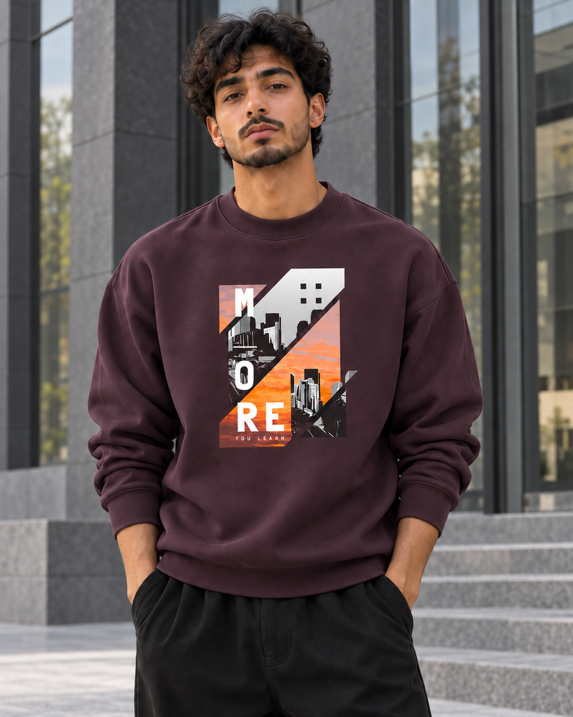 ILEERA® Premium Cotton Urban Sunset Graphic Crewneck Sweatshirt