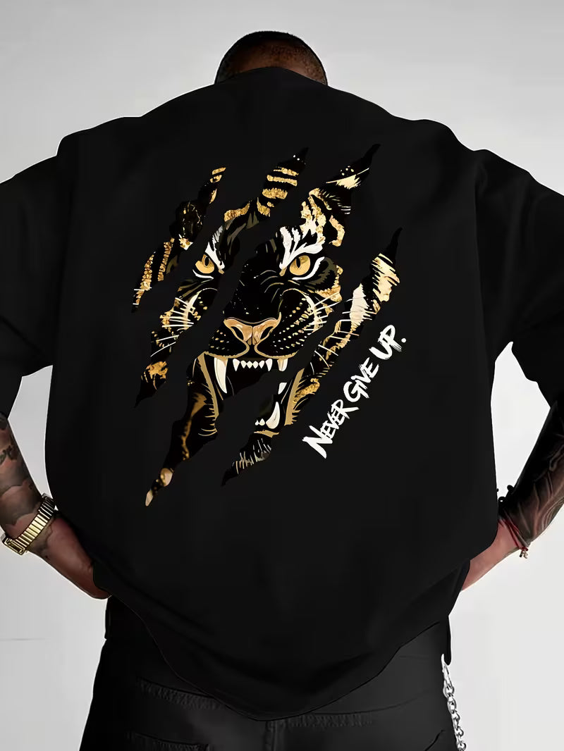 ILEERA® Premium Cotton Oversized Tiger Art T-Shirt