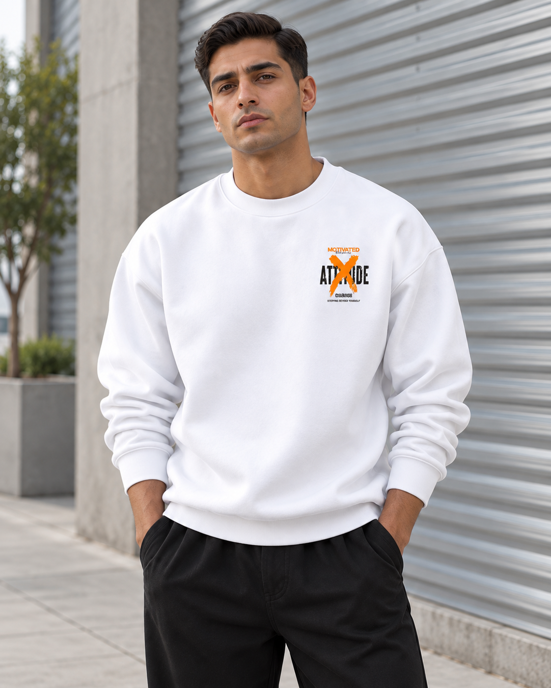 ILEERA® Premium Cotton Motivated Attitude Front & Back Print Crewneck Sweatshirt