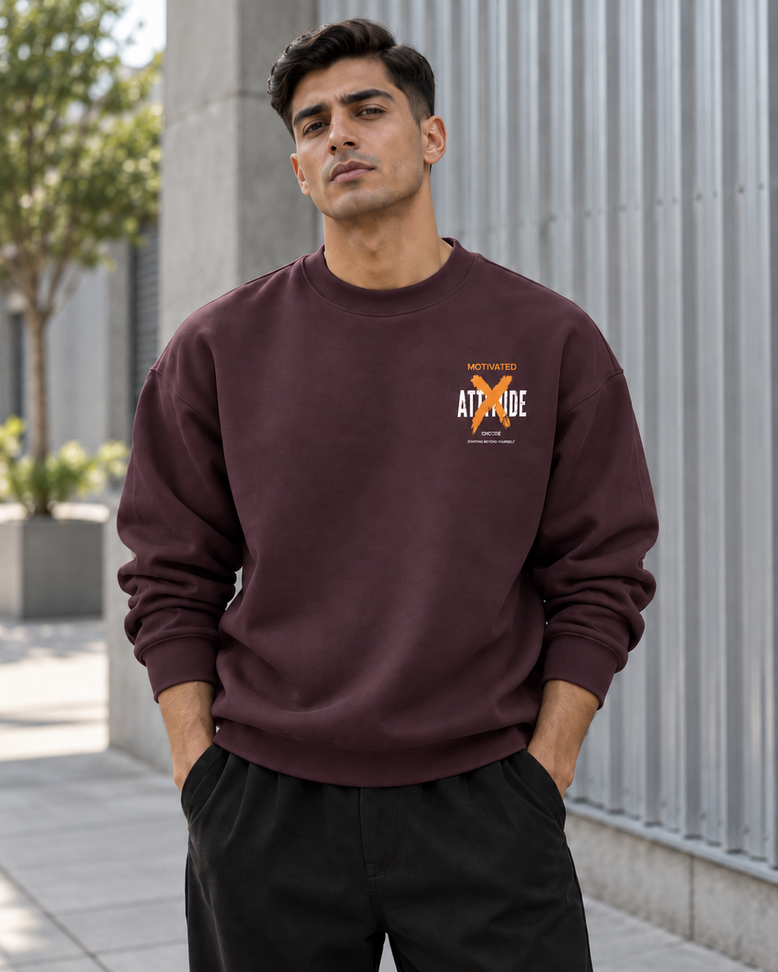 ILEERA® Premium Cotton Motivated Attitude Front & Back Print Crewneck Sweatshirt