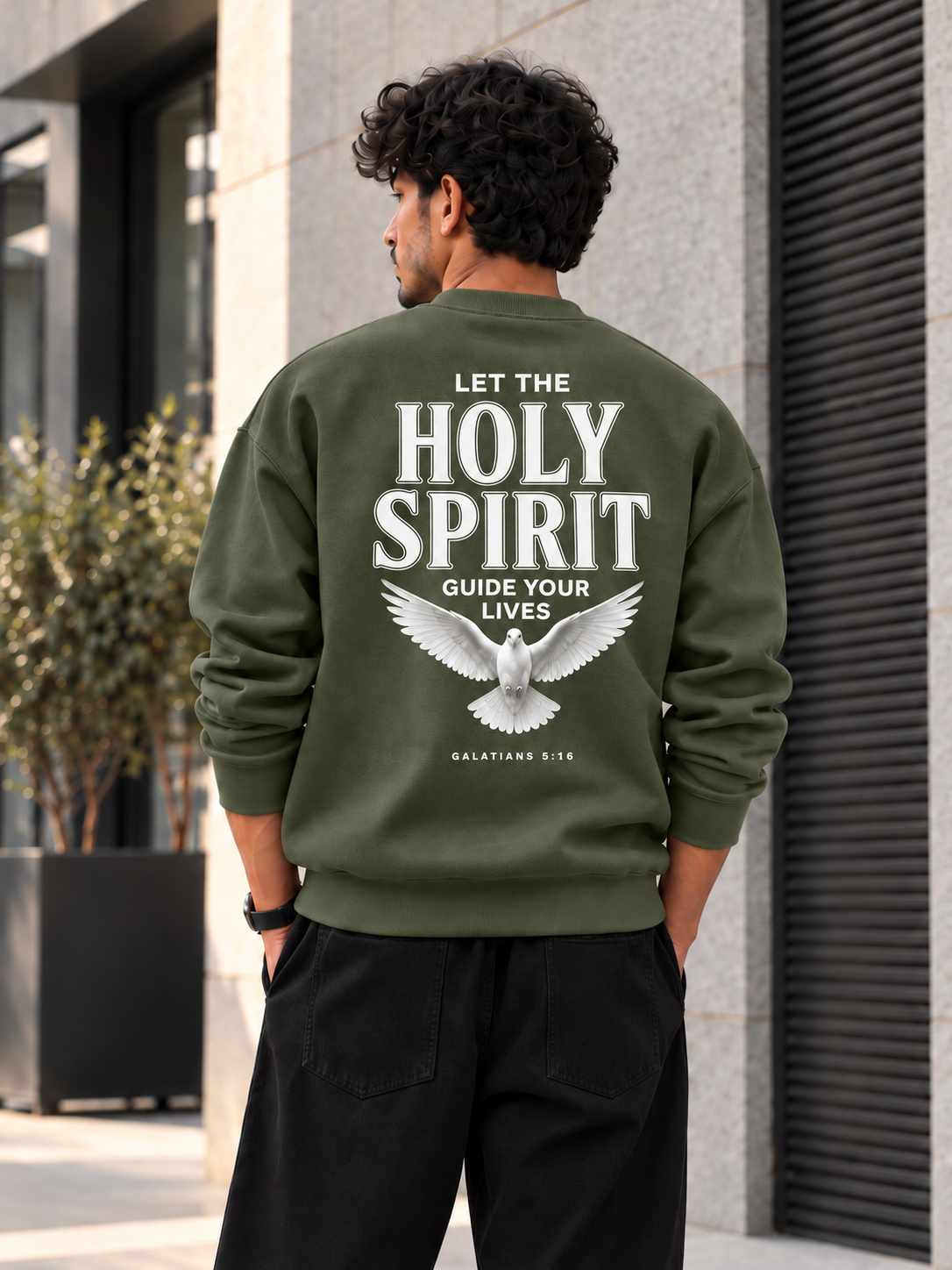 ILEERA® Premium Cotton Holy Spirit Dove Front & Back Print Crewneck Sweatshirt