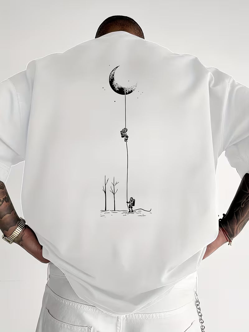 ILEERA® Premium Cotton Oversized Moon Graphic T-Shirt