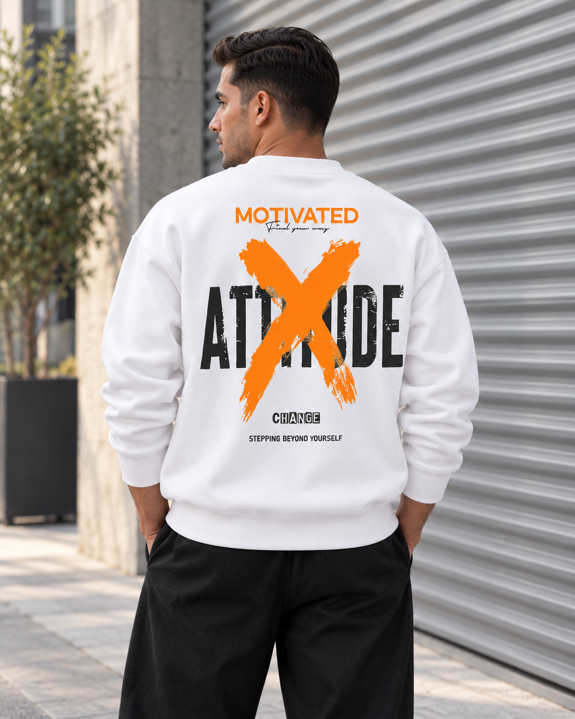 ILEERA® Premium Cotton Motivated Attitude Front & Back Print Crewneck Sweatshirt