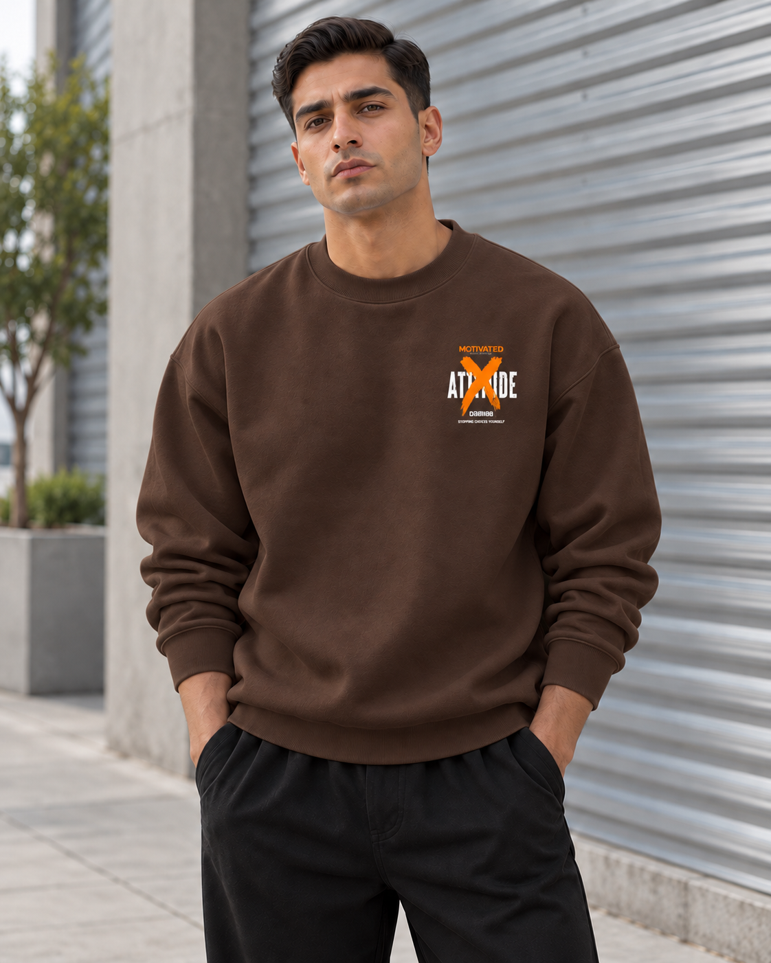 ILEERA® Premium Cotton Motivated Attitude Front & Back Print Crewneck Sweatshirt