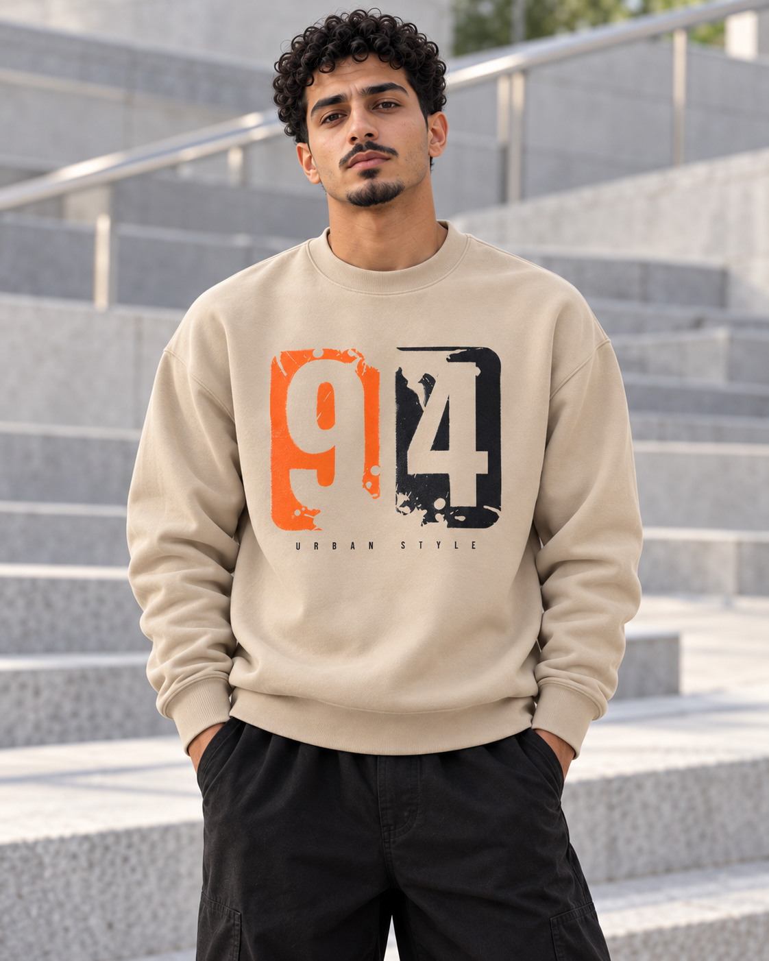 ILEERA® Premium Cotton Urban 94 Graphic Crewneck Sweatshirt