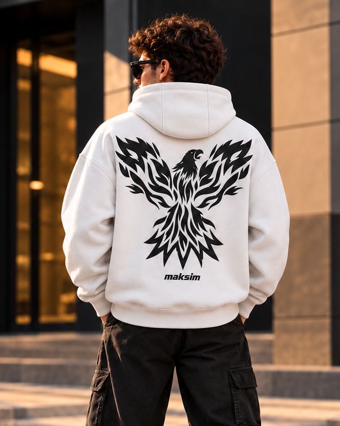 هودي قطن 100% بريميوم بطبعة Phoenix أمامية وخلفية