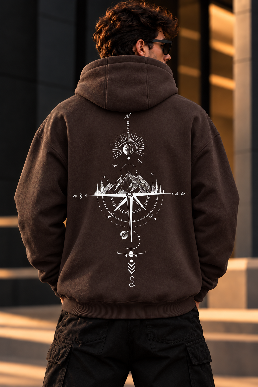 ILEERA® Premium Cotton Mountain Compass Front & Back Print Hoodie